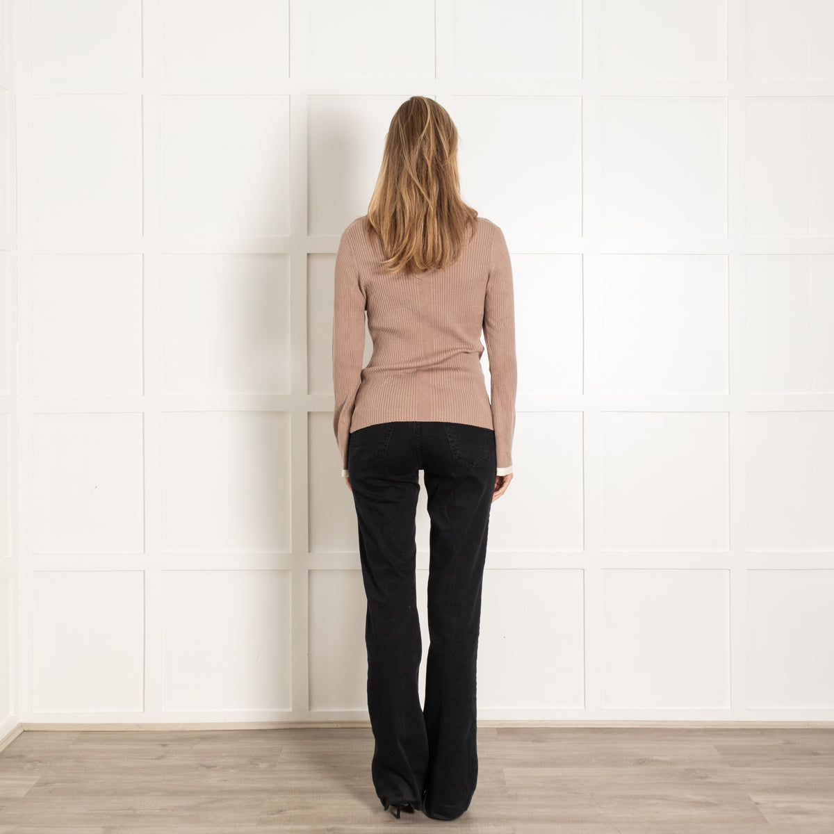 Varley Brown Viscose Blend Ribbed Long-Sleeved Turtleneck Top