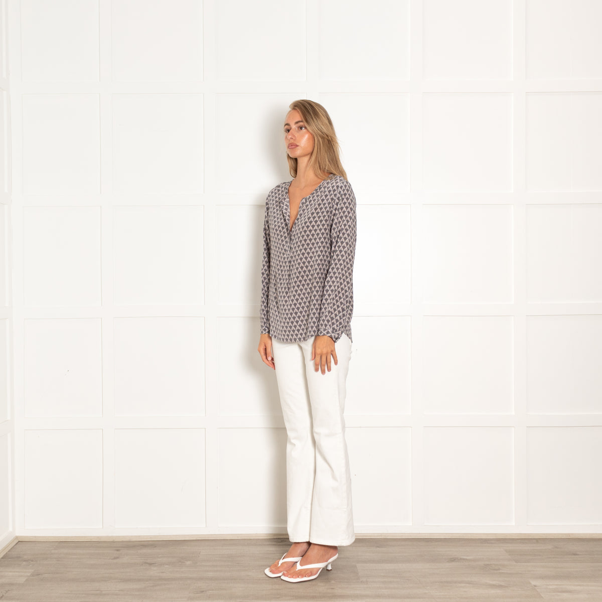 Joie Grey Geometric Print Long Sleeve Blouse
