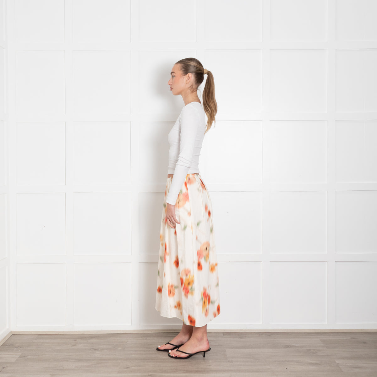 Vince Cream Orange Pleated Skirt