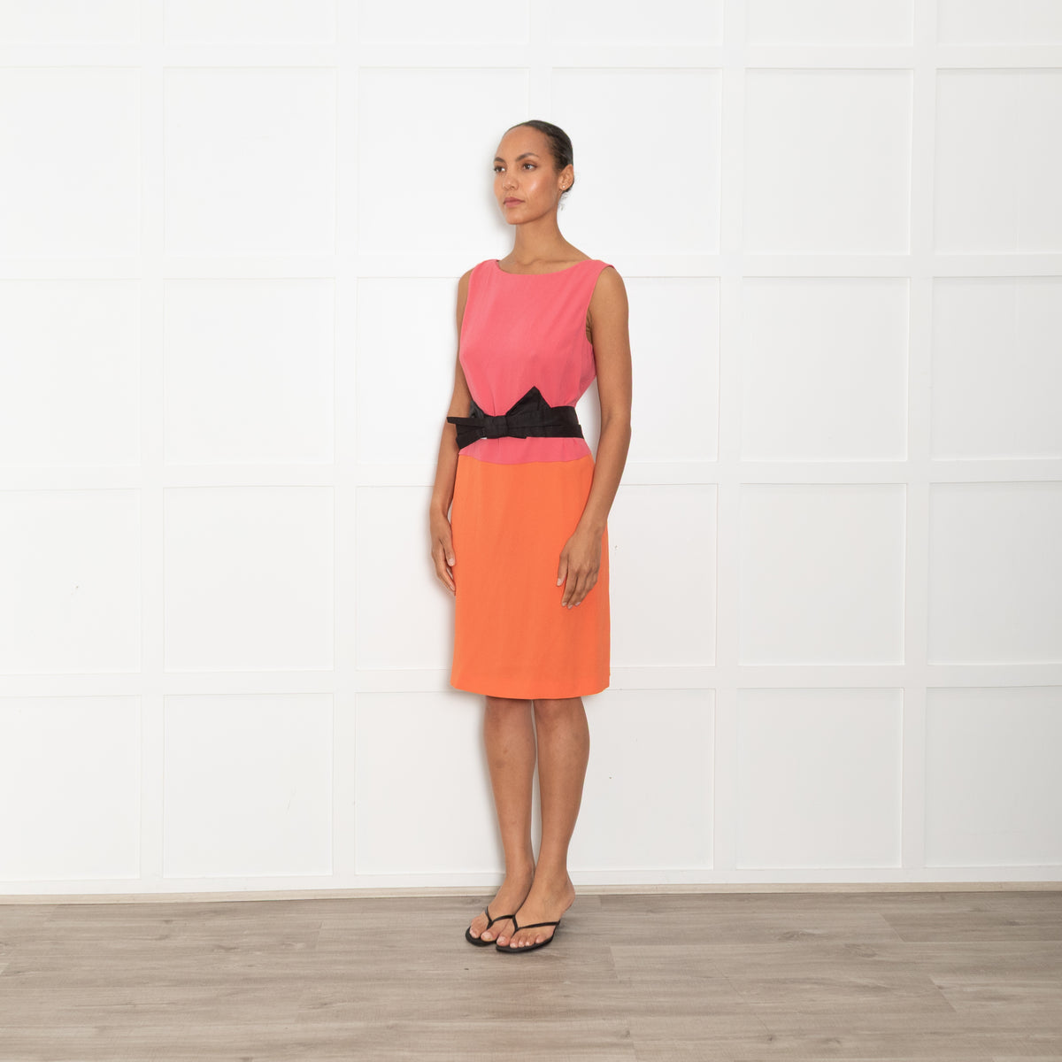 Prada Pink Orange Sleeveless Belted  Dress
