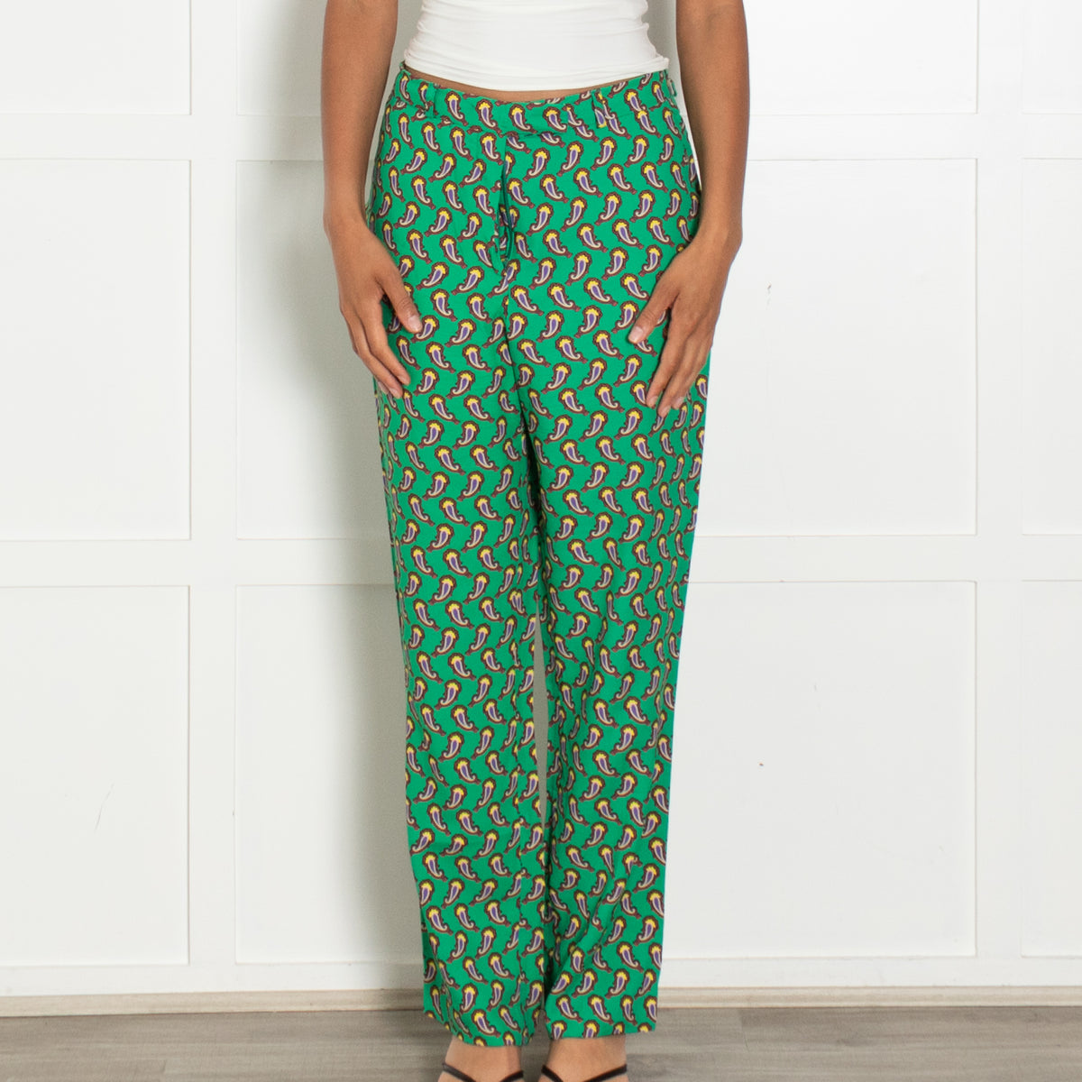 Etro Green Purple Paisley Print Trousers