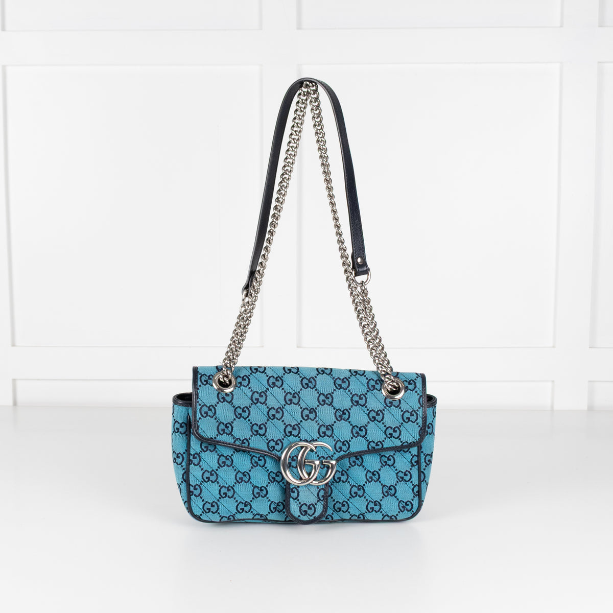 Gucci Medium Blue GG Marmont Diagonal Canvas Bag