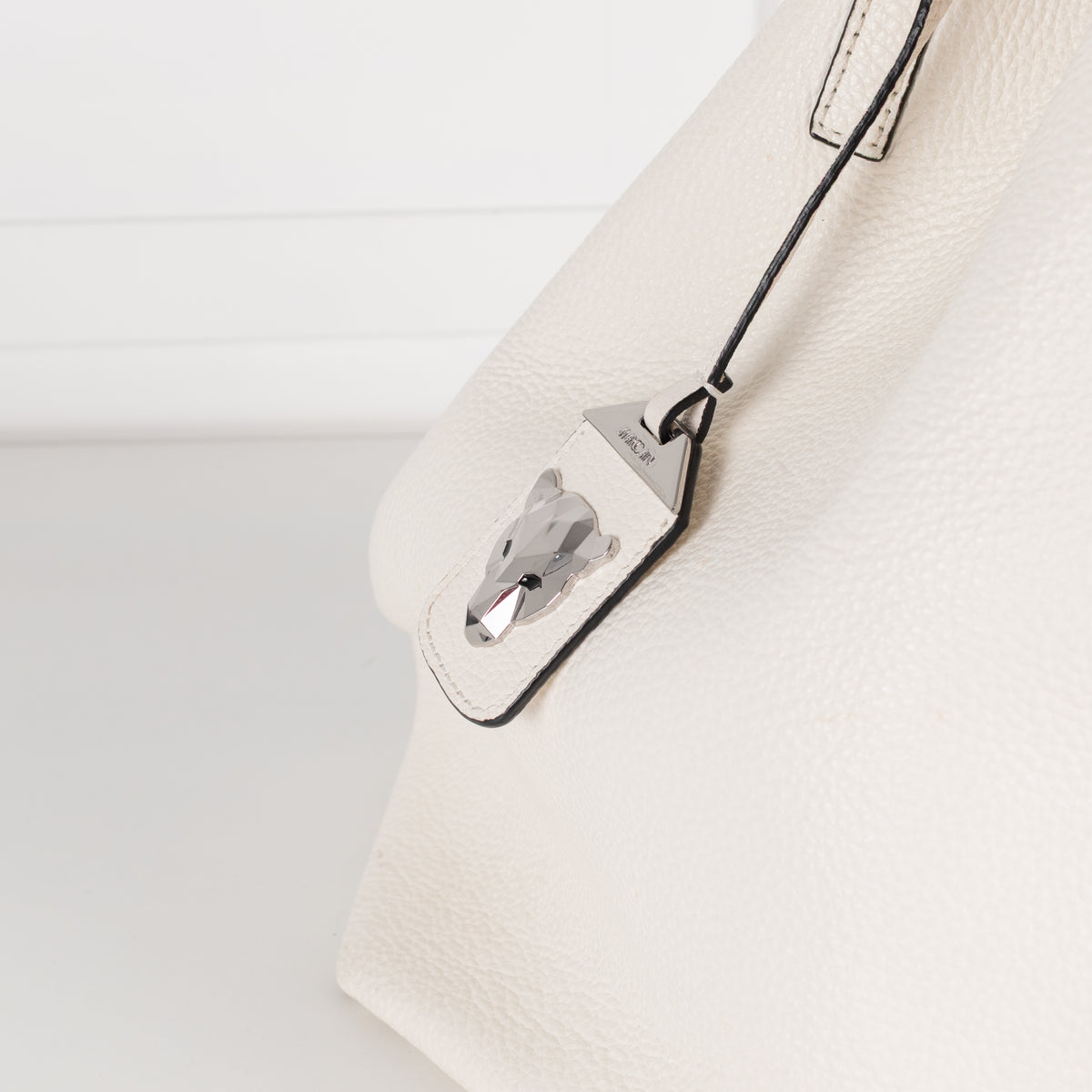 MarcCain White Grained Leather Shoulder Bag with Silver Lining