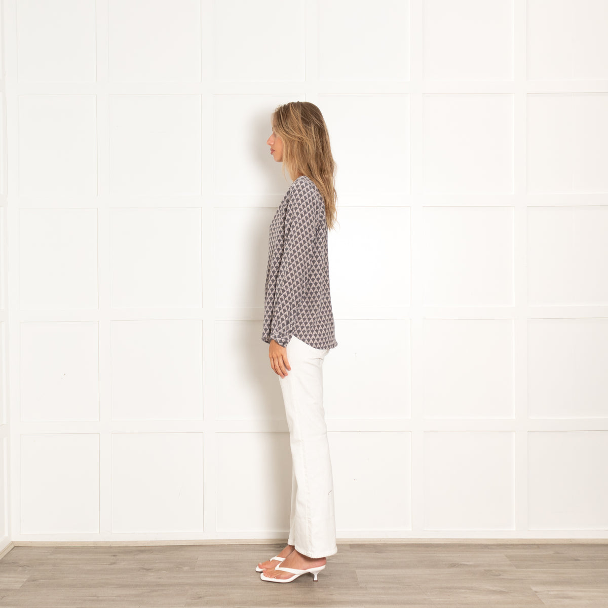 Joie Grey Geometric Print Long Sleeve Blouse