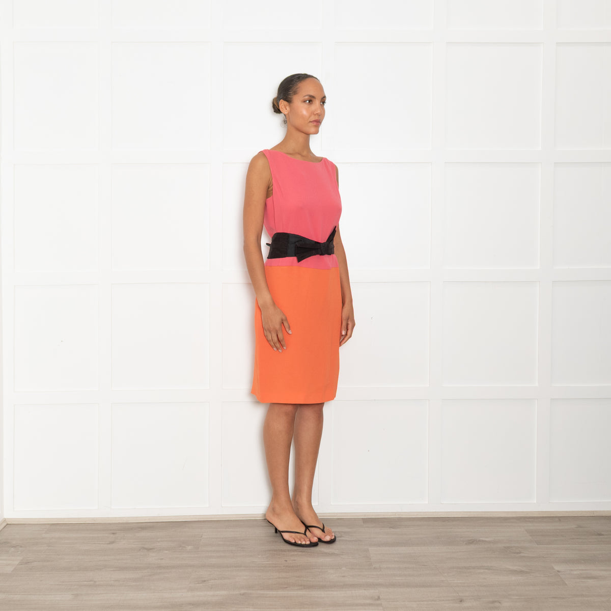 Prada Pink Orange Sleeveless Belted  Dress