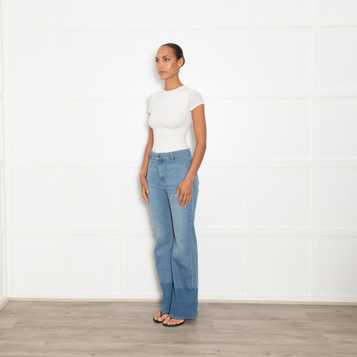 Hayley Menzies Blue Flared Jeans With Front Pockets