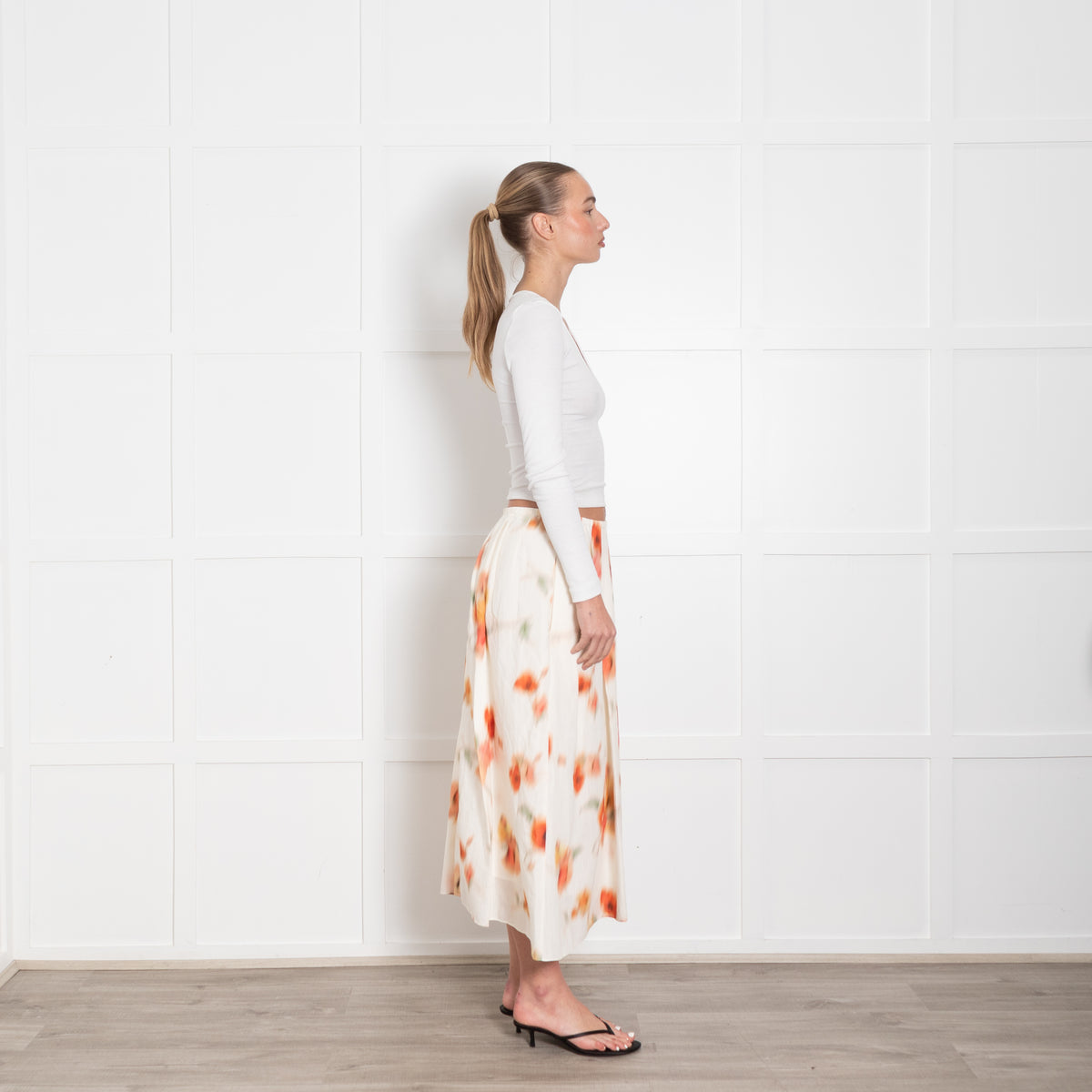Vince Cream Orange Pleated Skirt