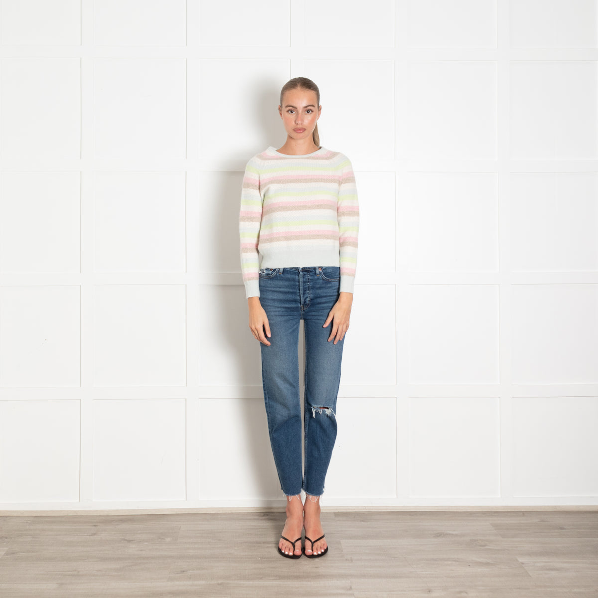 Jumper 1234 Pale Multi Colour Stripe Cashmere Jumper