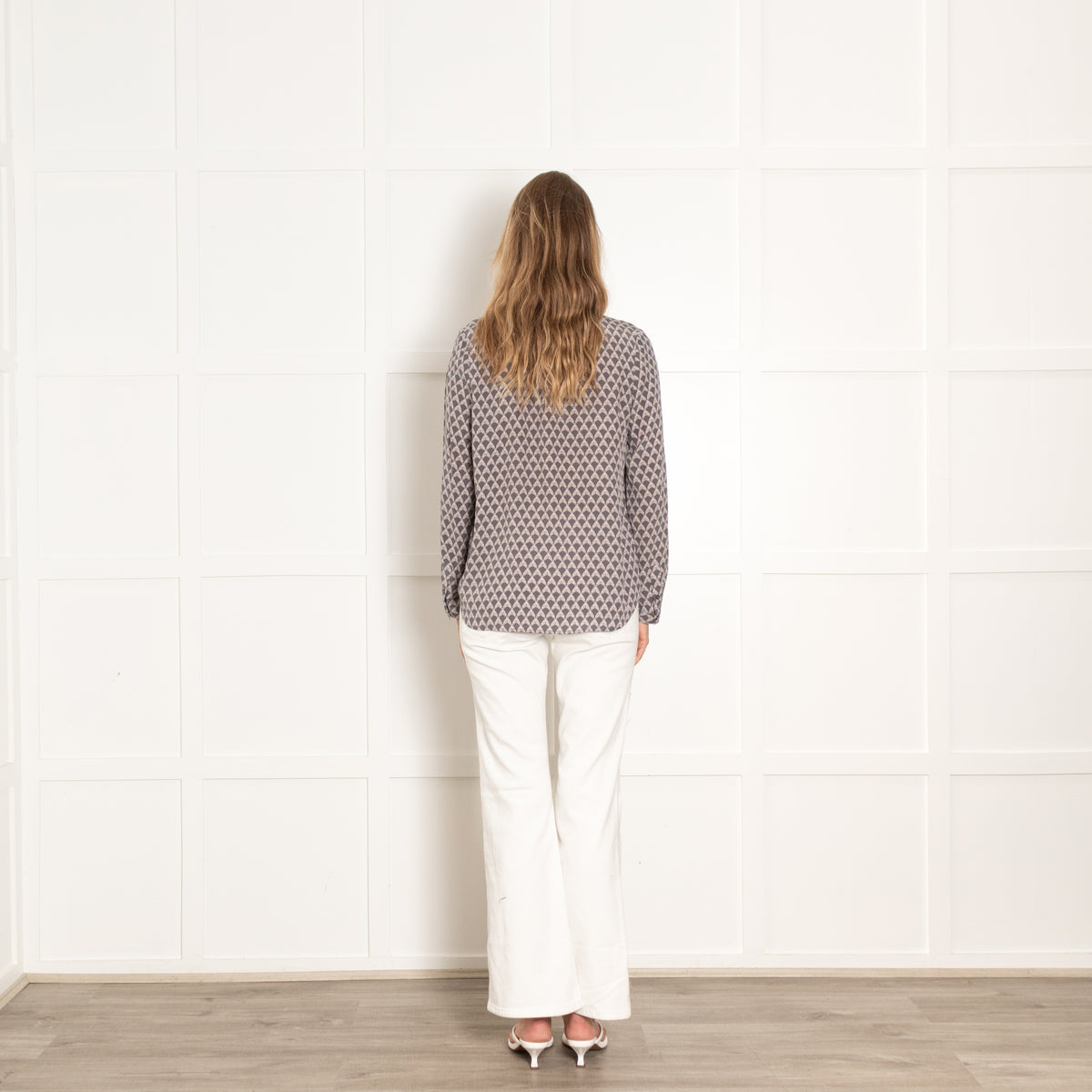 Joie Grey Geometric Print Long Sleeve Blouse