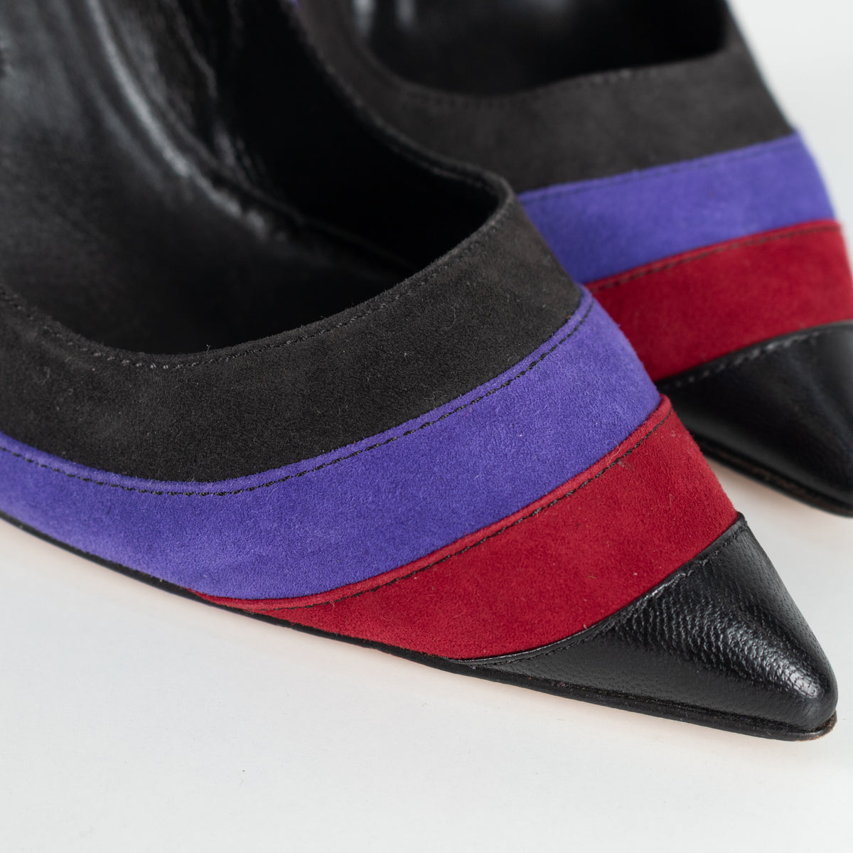 Manolo Blahnik Black Purple Red Stripe Court Shoe