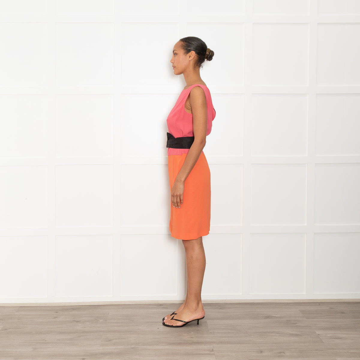 Prada Pink Orange Sleeveless Belted  Dress