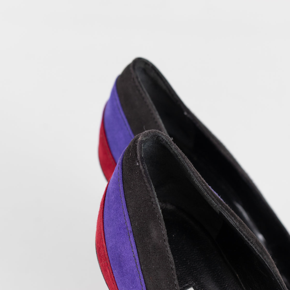 Manolo Blahnik Black Purple Red Stripe Court Shoe