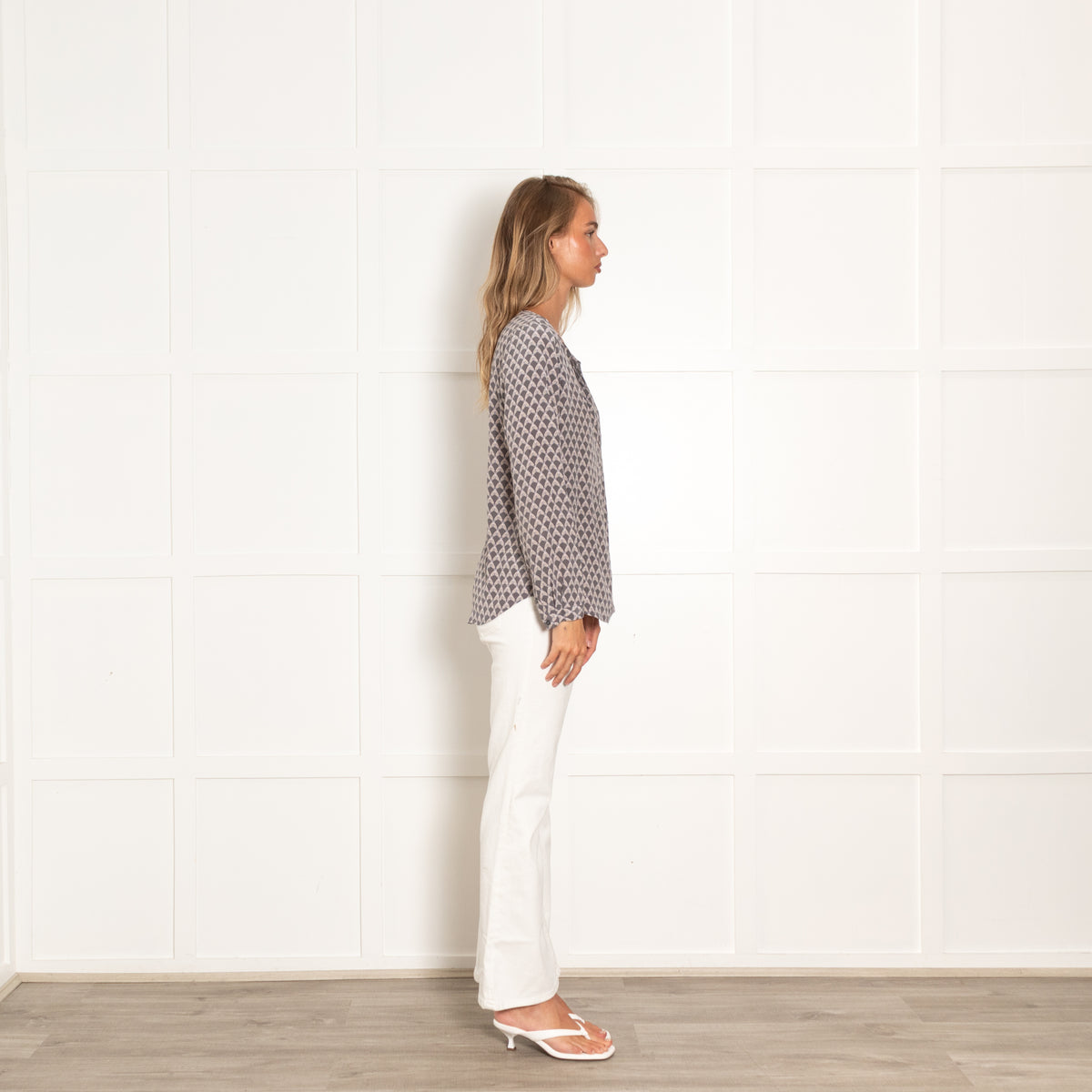 Joie Grey Geometric Print Long Sleeve Blouse