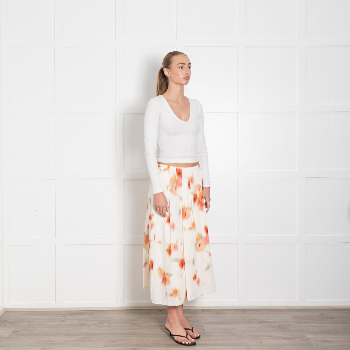 Vince Cream Orange Pleated Skirt