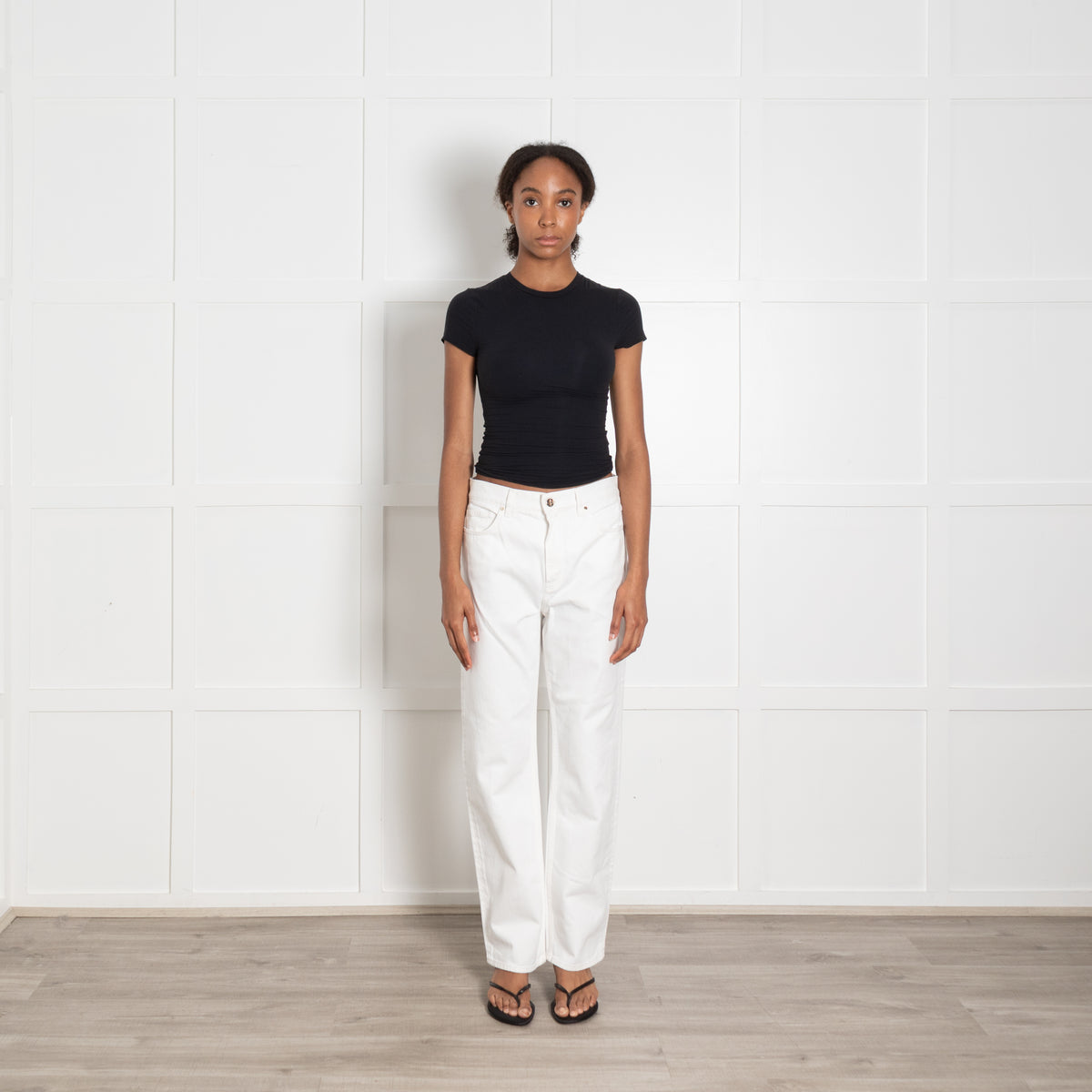 Me + Em White Jeans With Buckle on Back Waistband