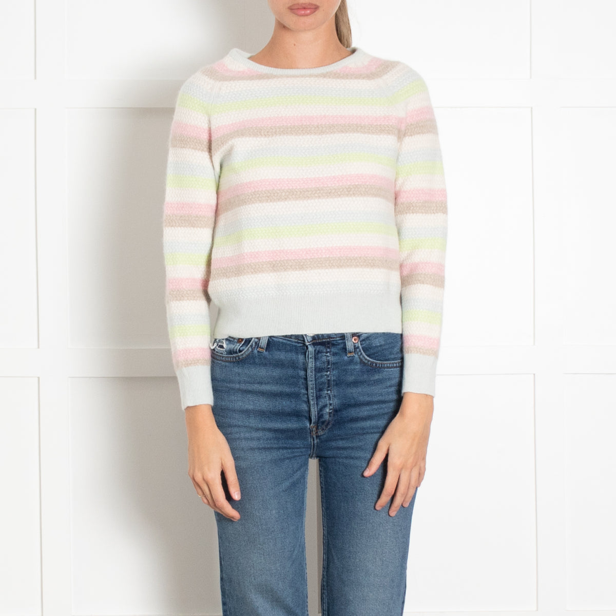 Jumper 1234 Pale Multi Colour Stripe Cashmere Jumper