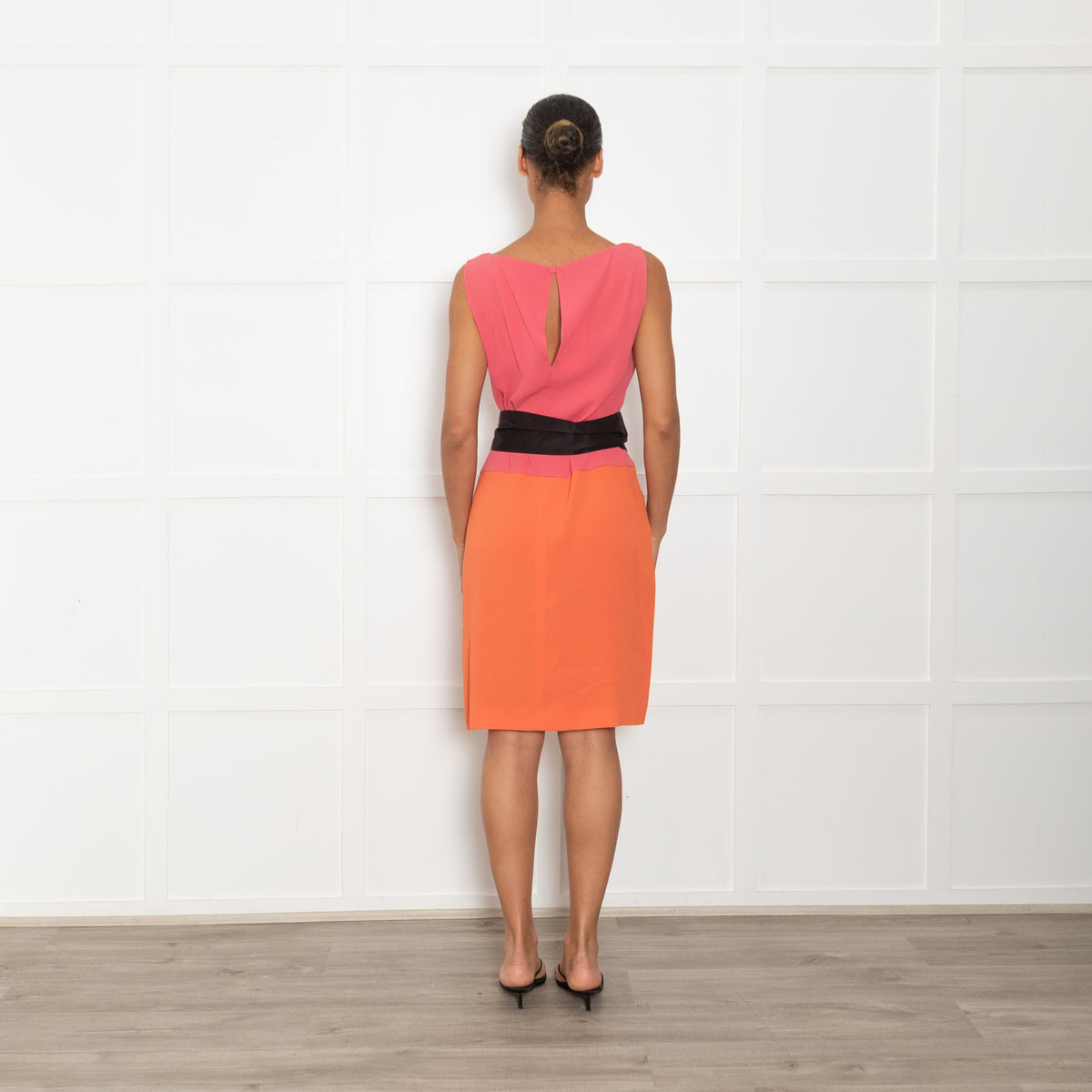 Prada Pink Orange Sleeveless Belted  Dress