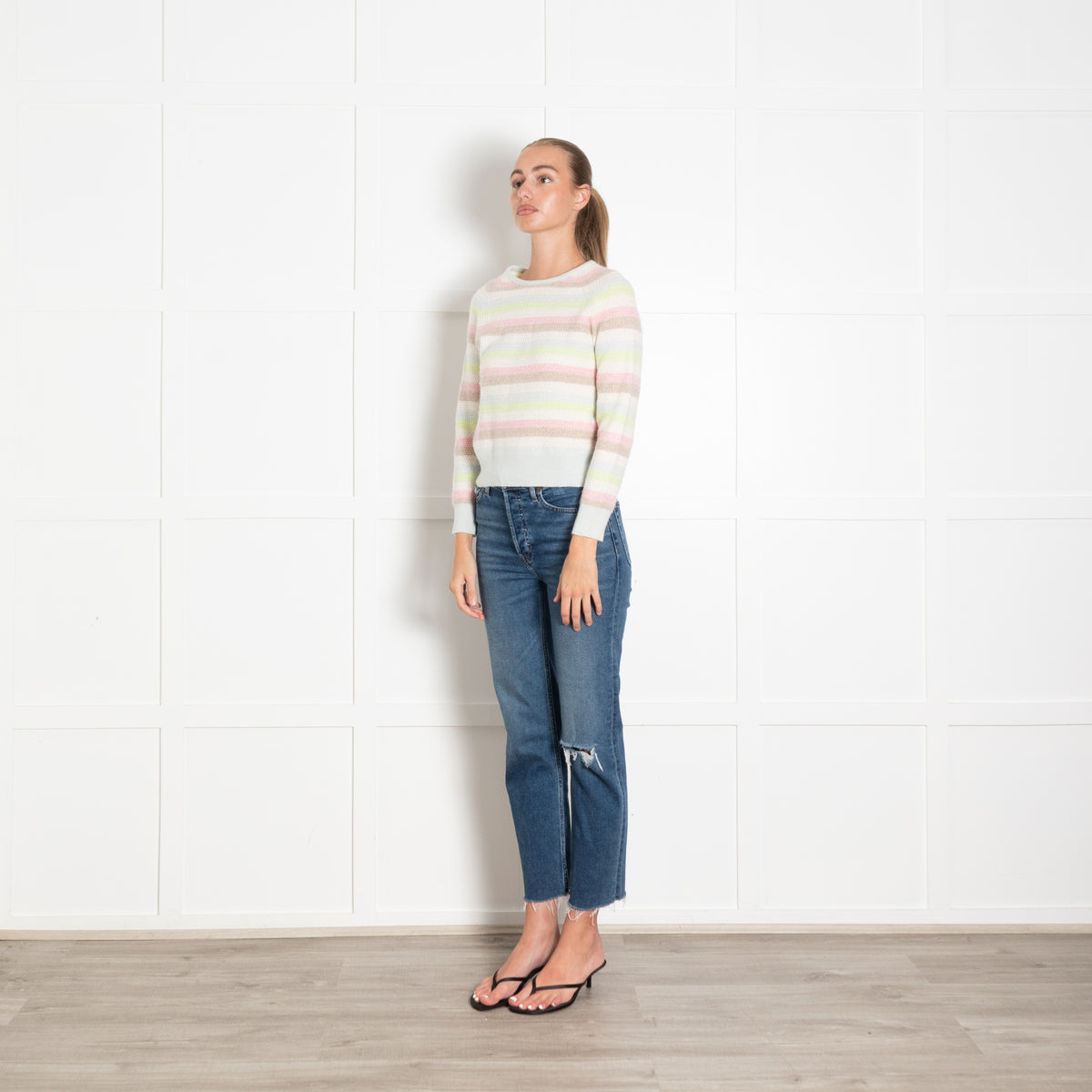 Jumper 1234 Pale Multi Colour Stripe Cashmere Jumper