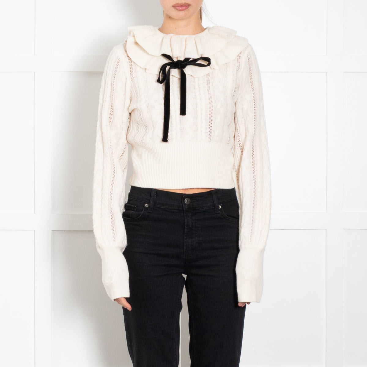 Zimmermann Tiered Frill Wool Jumper With Velvet Neck Tie