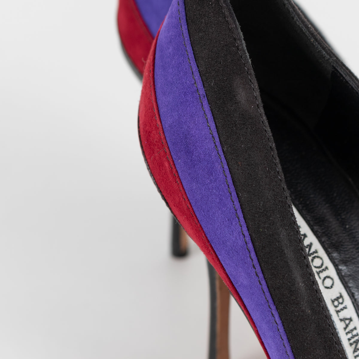 Manolo Blahnik Black Purple Red Stripe Court Shoe