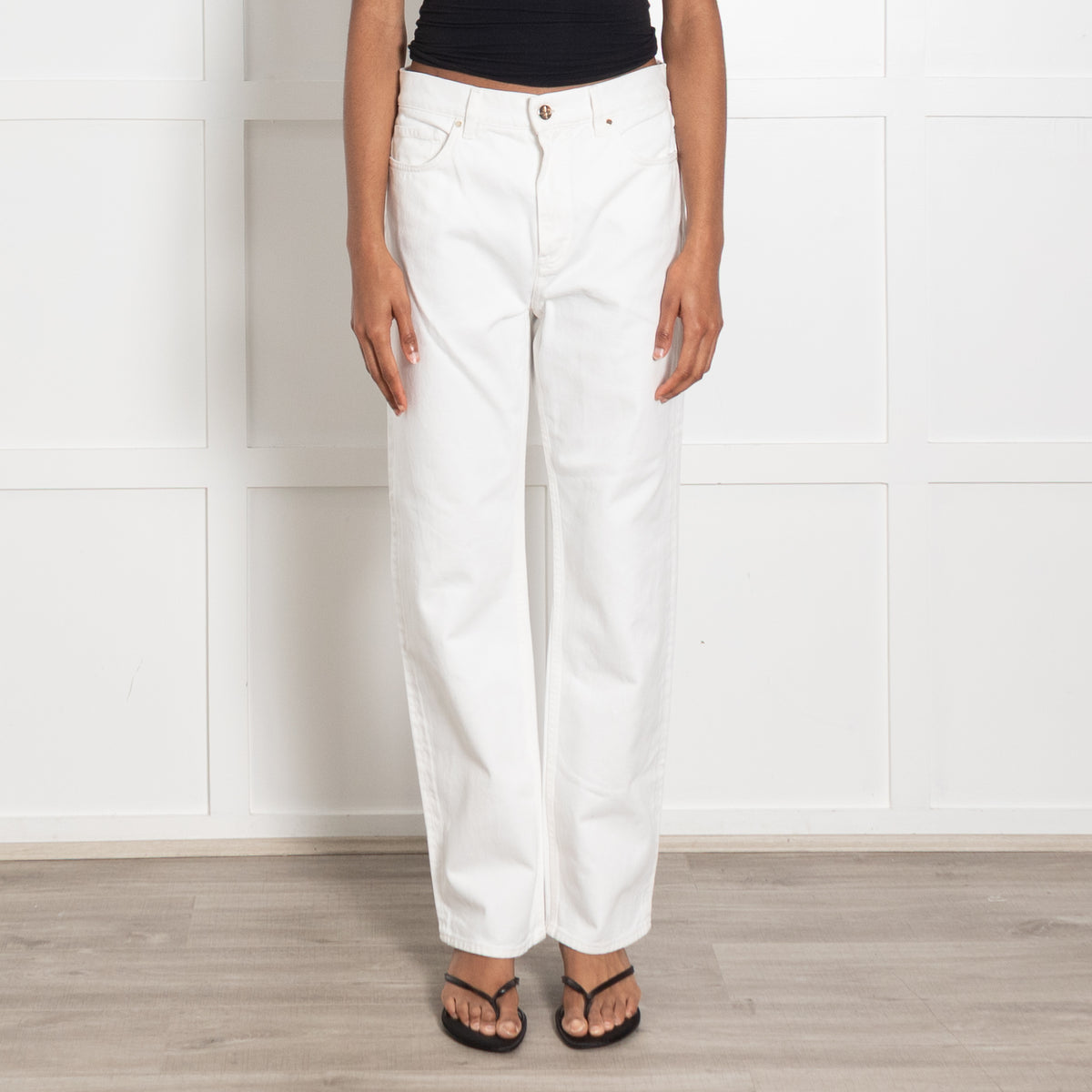 Me + Em White Jeans With Buckle on Back Waistband