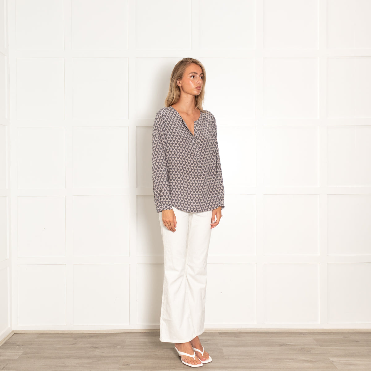 Joie Grey Geometric Print Long Sleeve Blouse