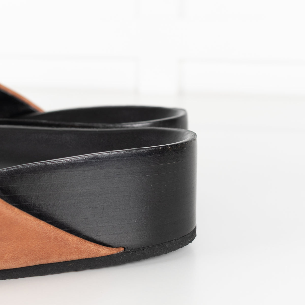 Celine Black Patent Tan Leather Twist Sandals