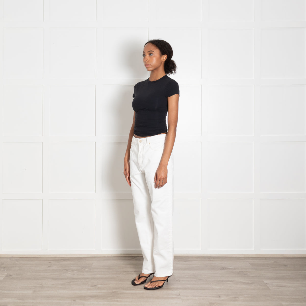 Me + Em White Jeans With Buckle on Back Waistband
