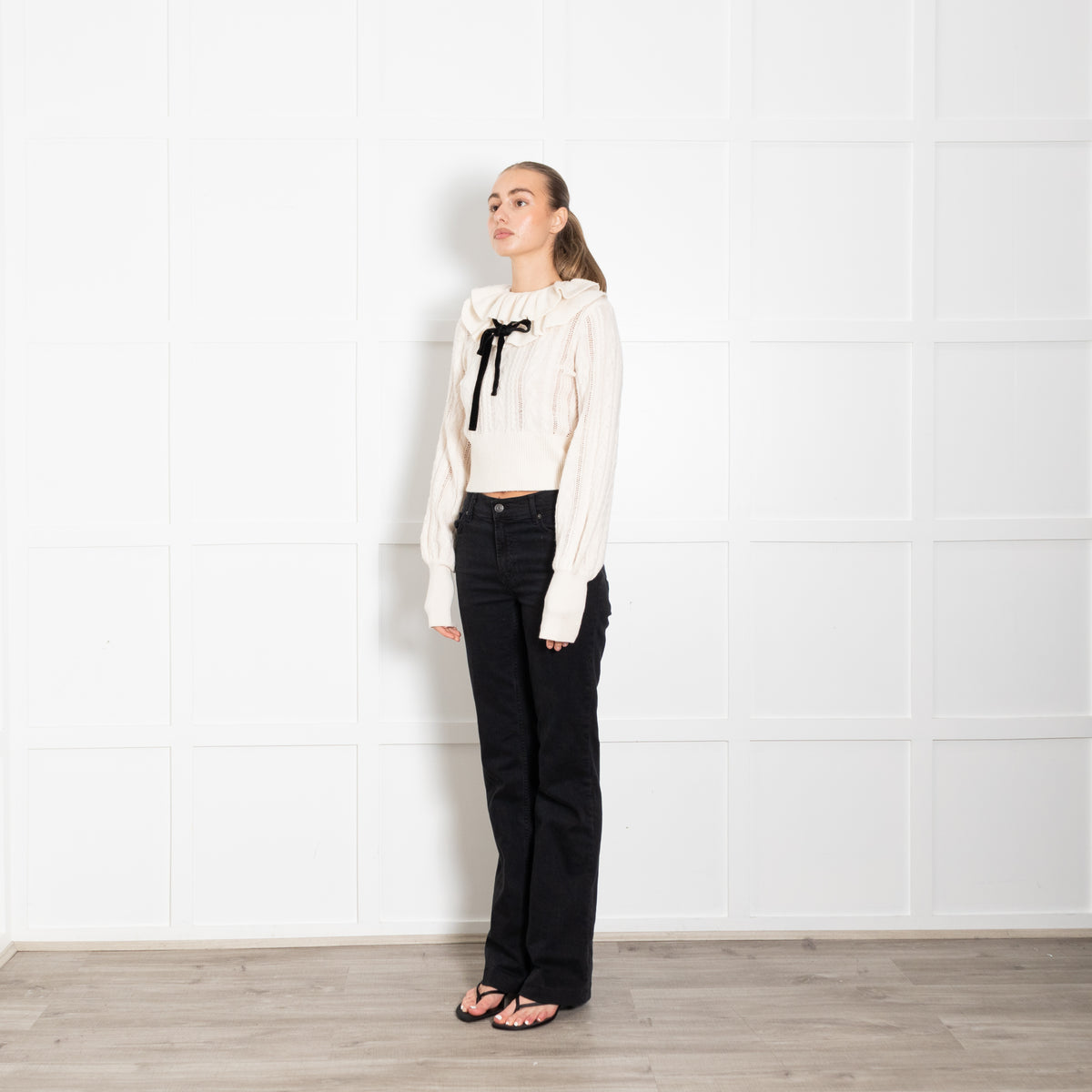 Zimmermann Tiered Frill Wool Jumper With Velvet Neck Tie