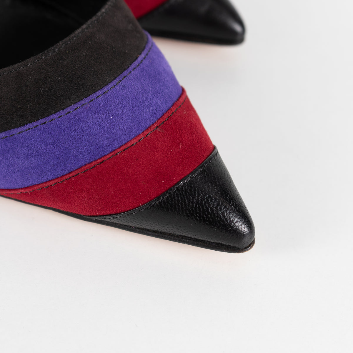 Manolo Blahnik Black Purple Red Stripe Court Shoe
