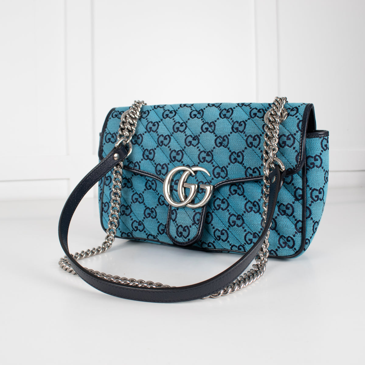 Gucci Medium Blue GG Marmont Diagonal Canvas Bag