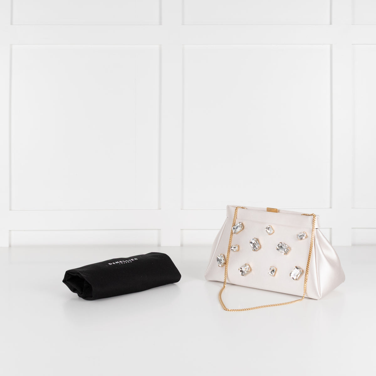 DeMellier Cannes Satin Clutch with Crystals