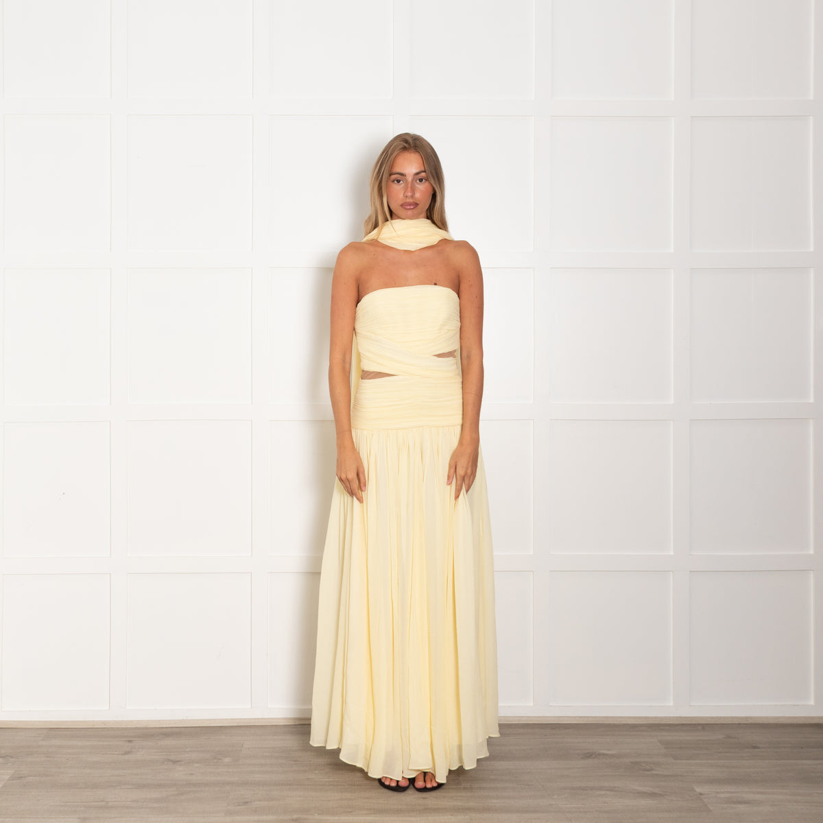Self-Portrait Yellow Georgette Strapless Maxi Dress With Scarf