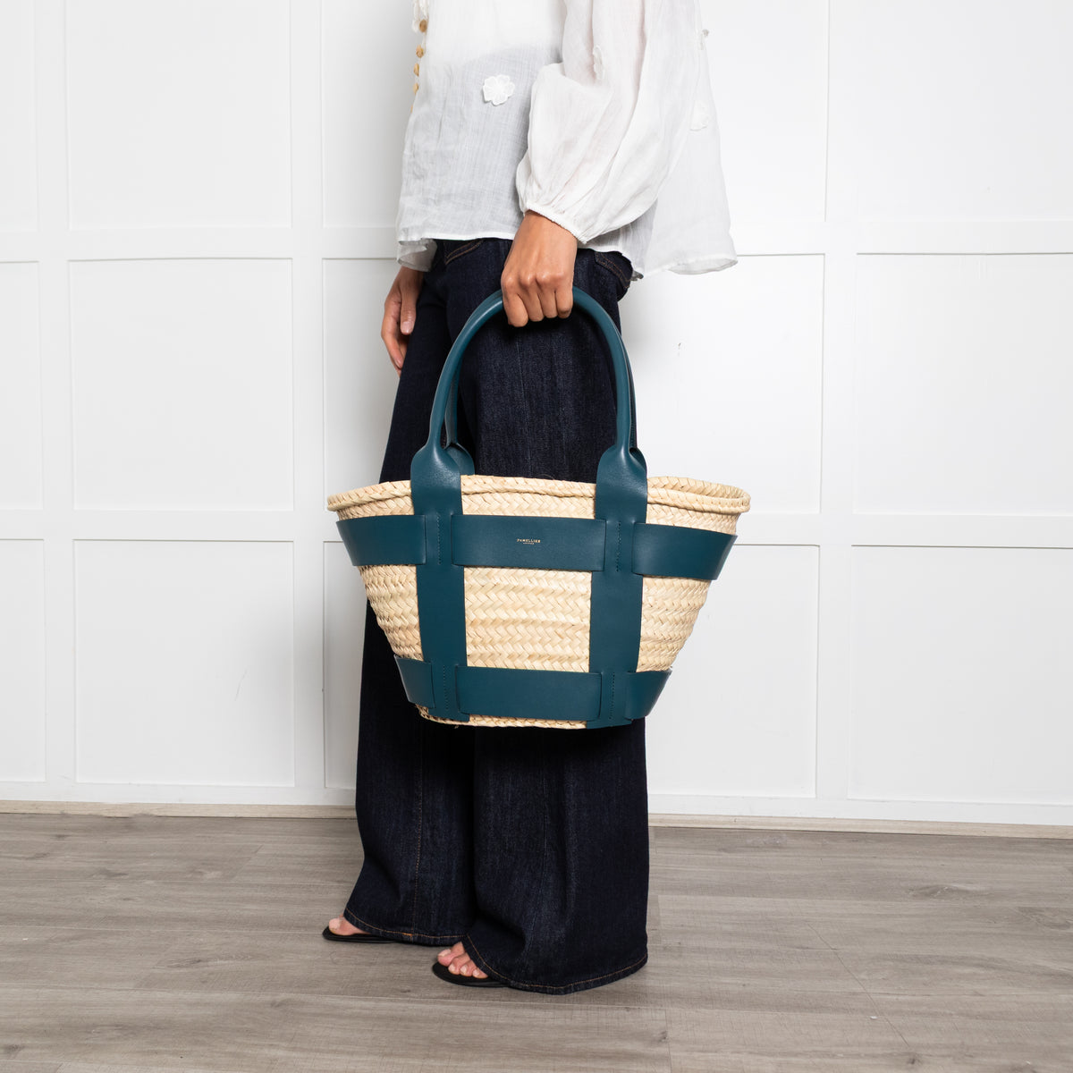 DeMellier Santorini Basket with Green Leather