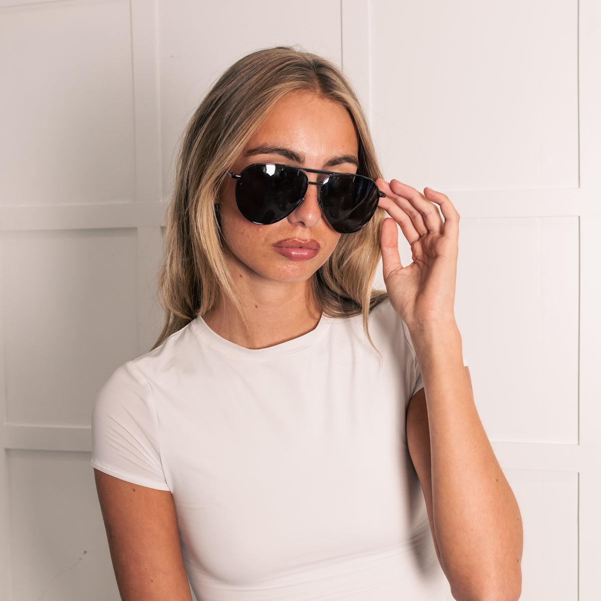 Linda Farrow Gunmetal Titanium Oversized Aviators with Black Lenses