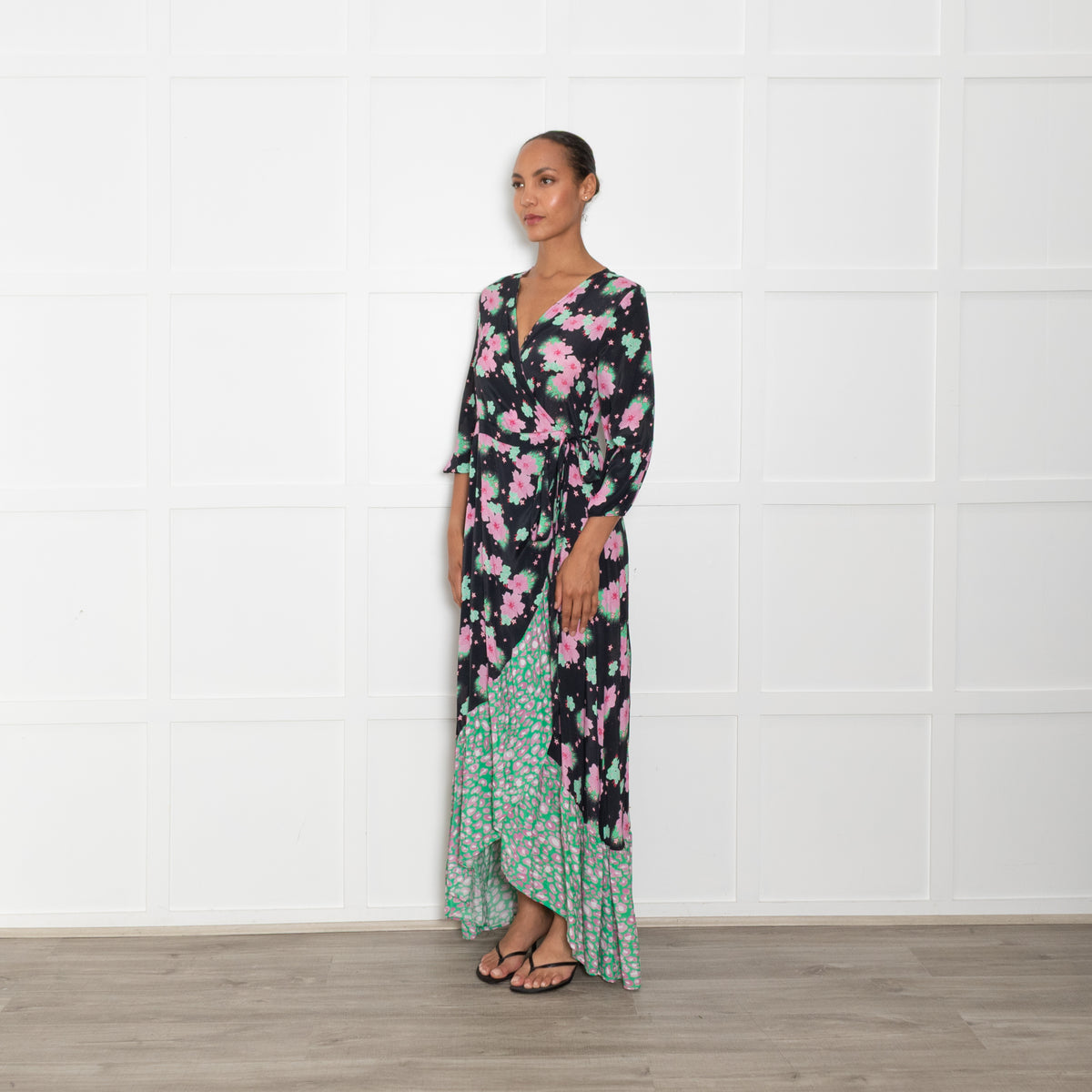 Primrose Park Black Wrap Dress With Pink Flowers