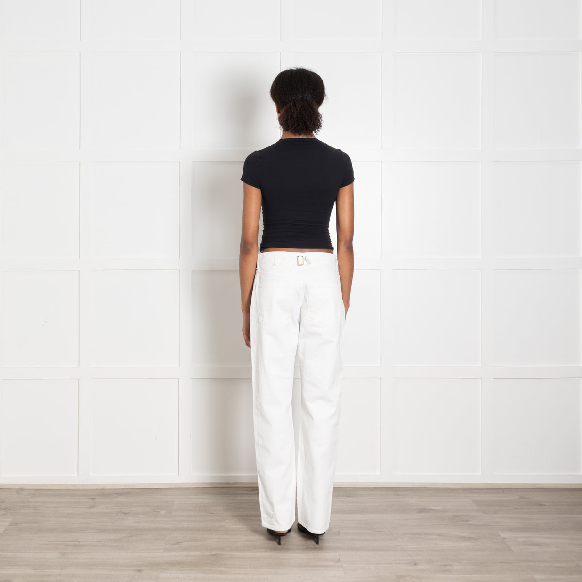 Me + Em White Jeans With Buckle on Back Waistband