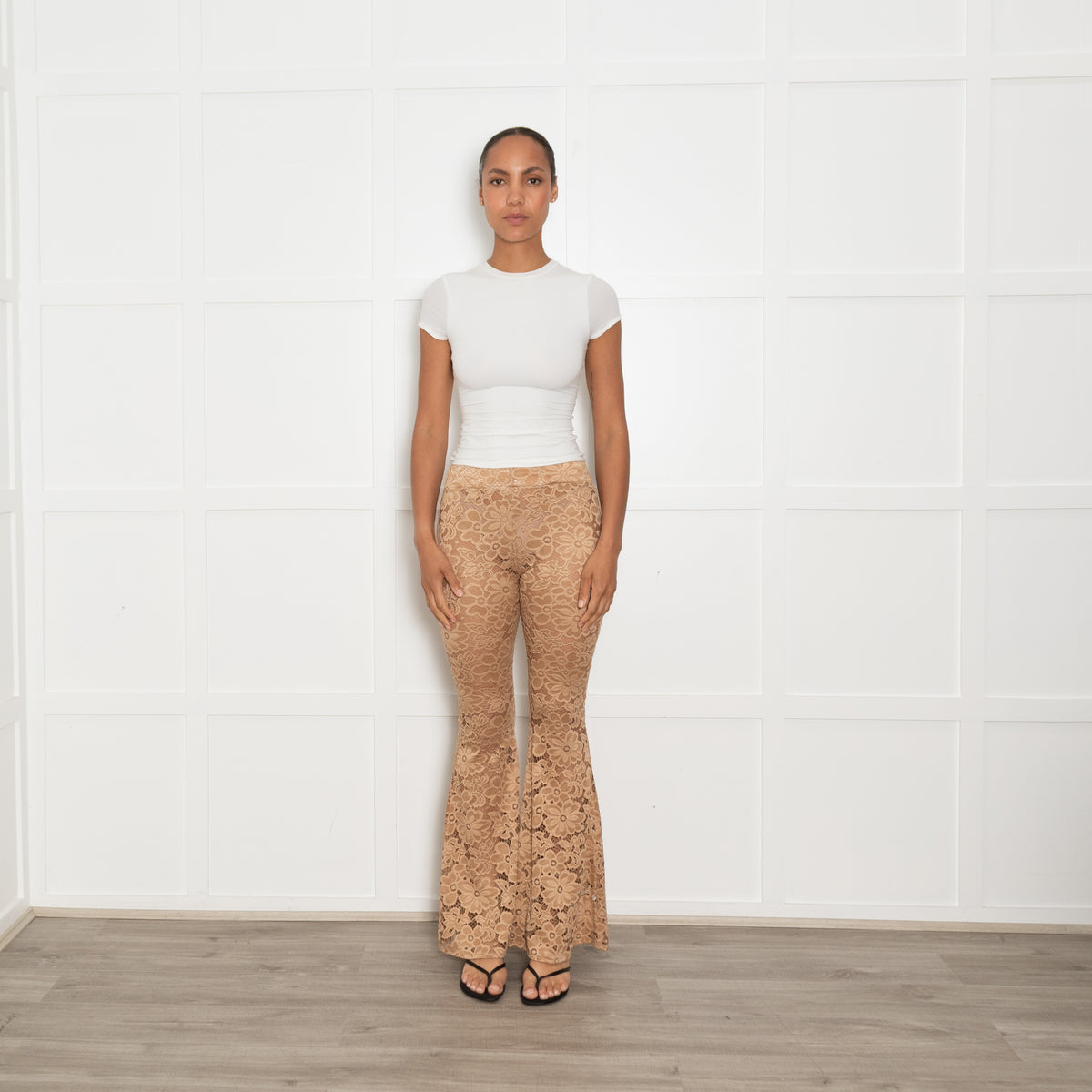 Bohemian Bond Beige Lace Flared Trousers