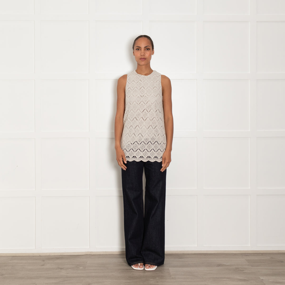 Hemisphere Pale Grey Lace Sleeveless Top