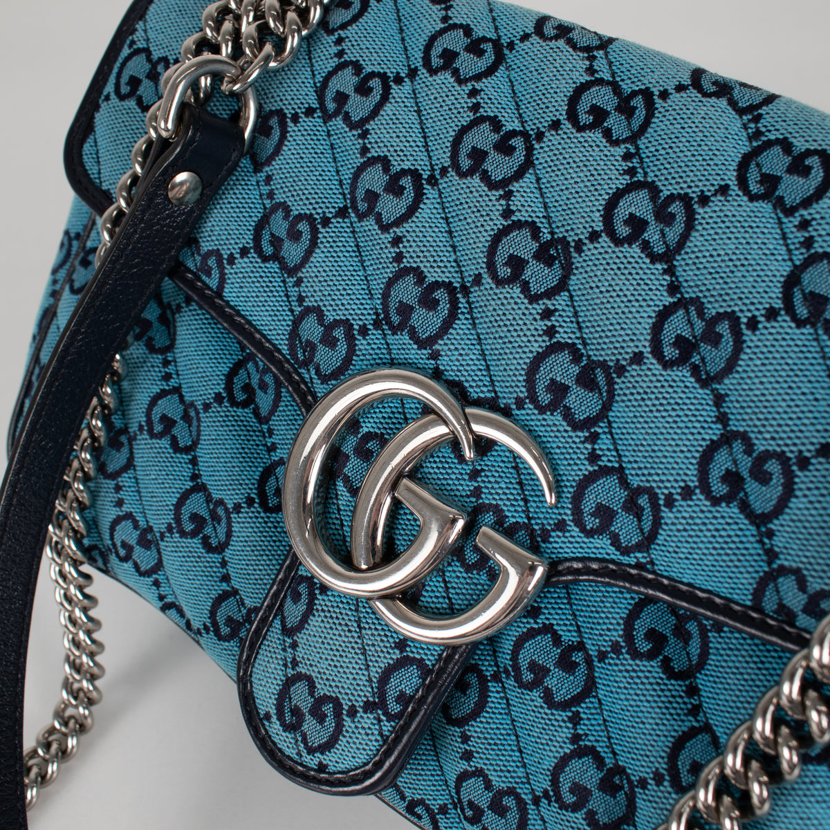 Gucci Medium Blue GG Marmont Diagonal Canvas Bag