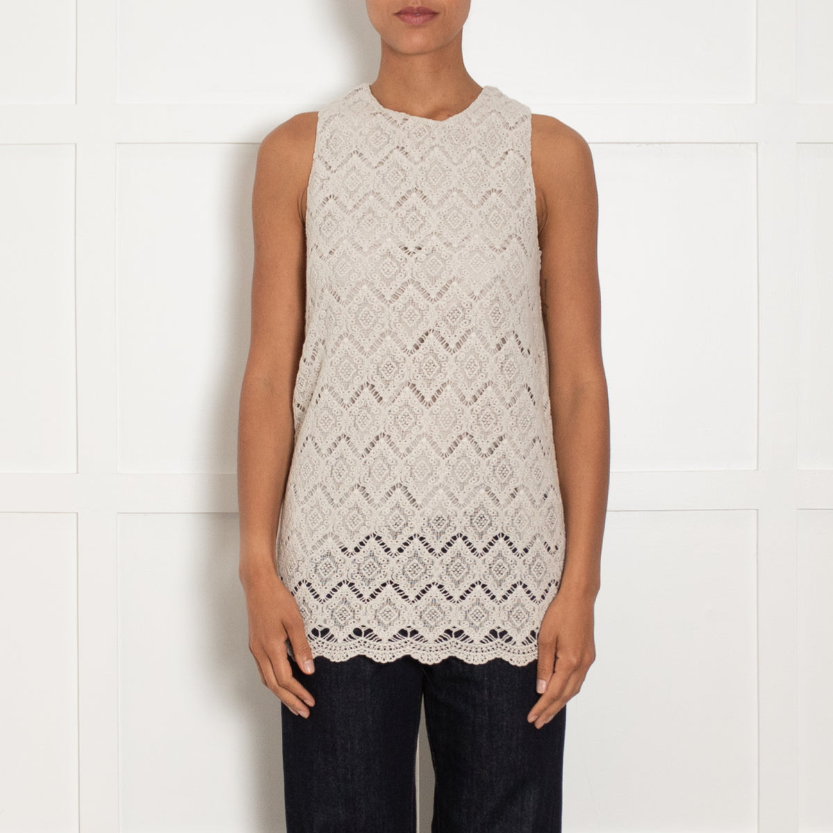 Hemisphere Pale Grey Lace Sleeveless Top