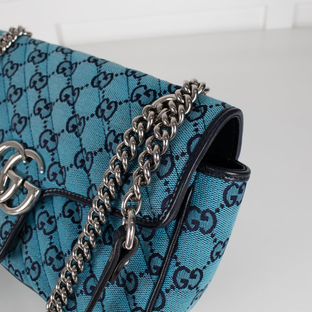 Gucci Medium Blue GG Marmont Diagonal Canvas Bag