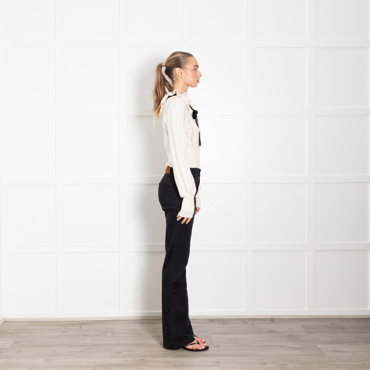 Zimmermann Tiered Frill Wool Jumper With Velvet Neck Tie