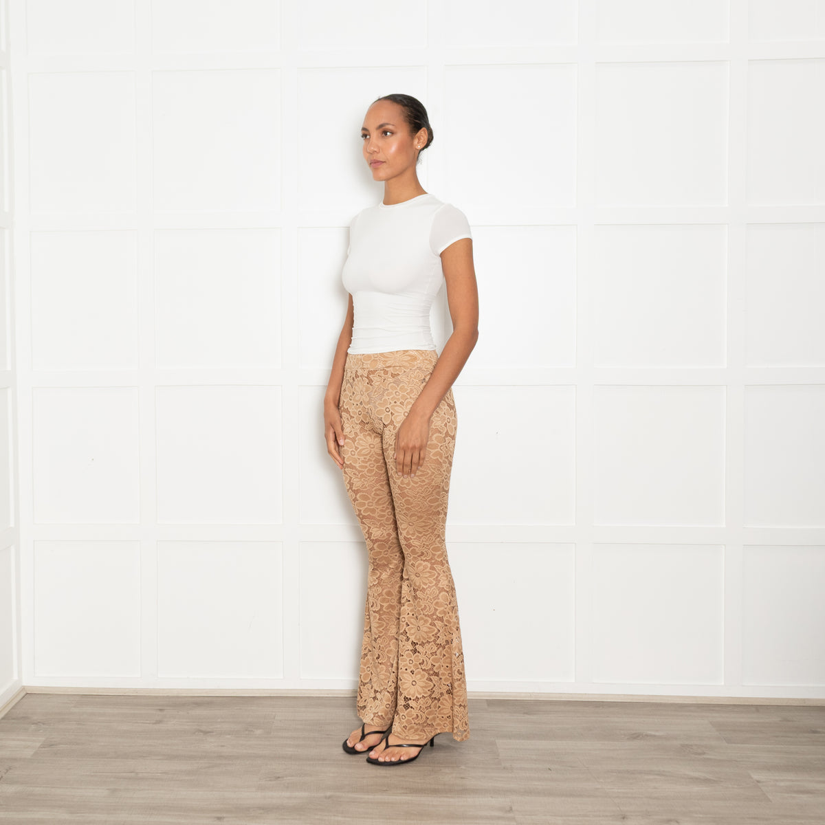 Bohemian Bond Beige Lace Flared Trousers