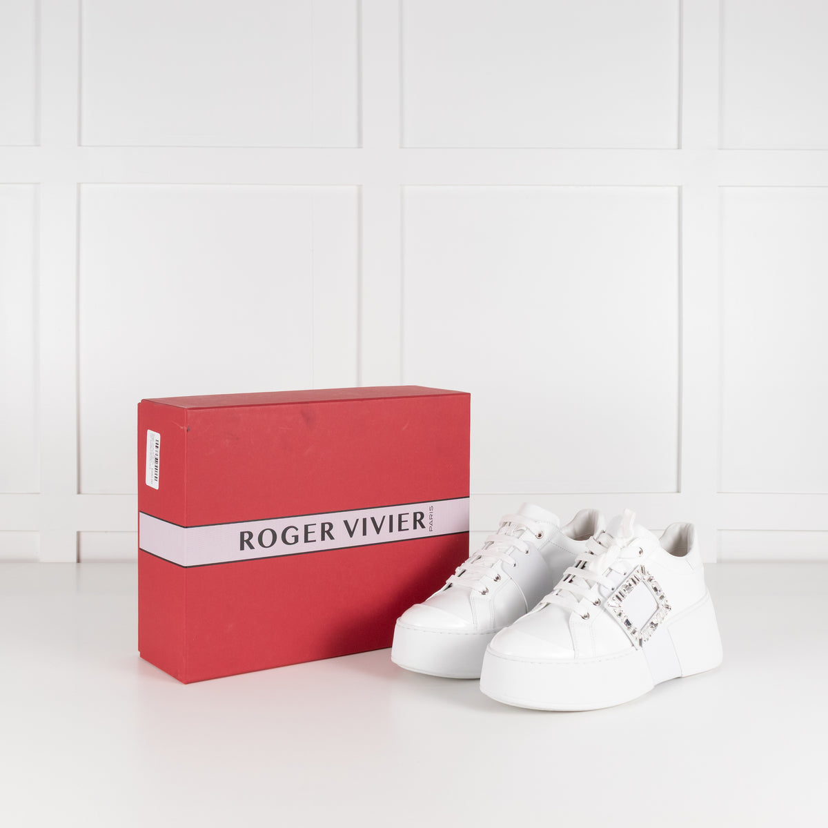 Roger Vivier White Viv Skate High Sneakers with Jewelled Buckle