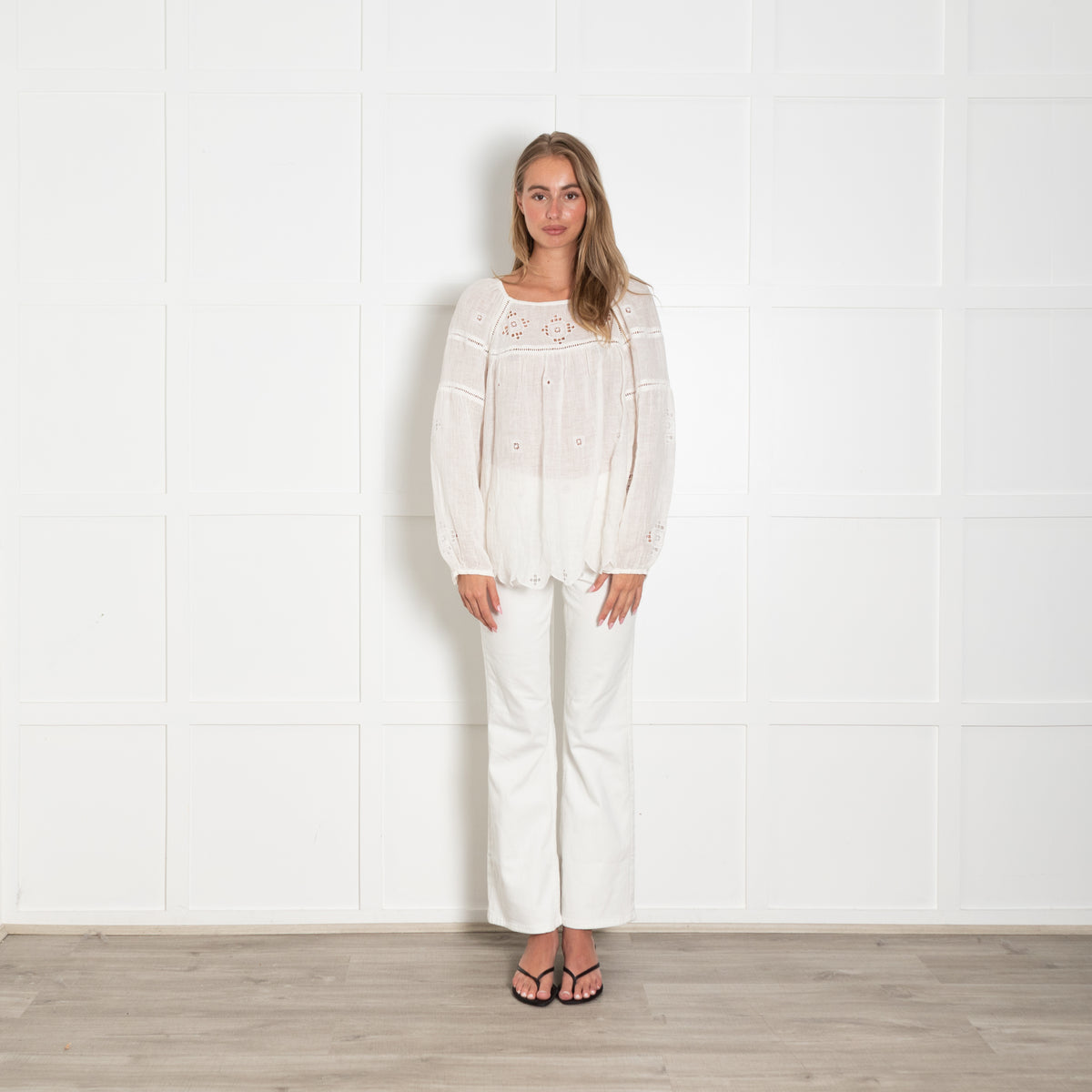 Zyga Linn Laundry White Linen Lace Trim Blouse