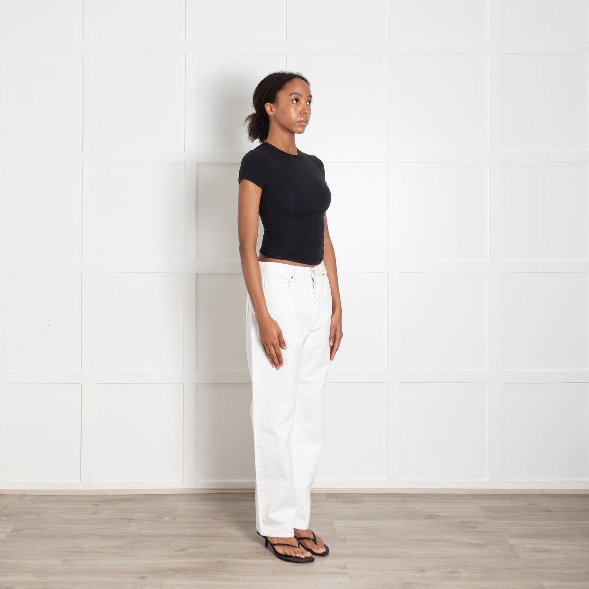 Me + Em White Jeans With Buckle on Back Waistband