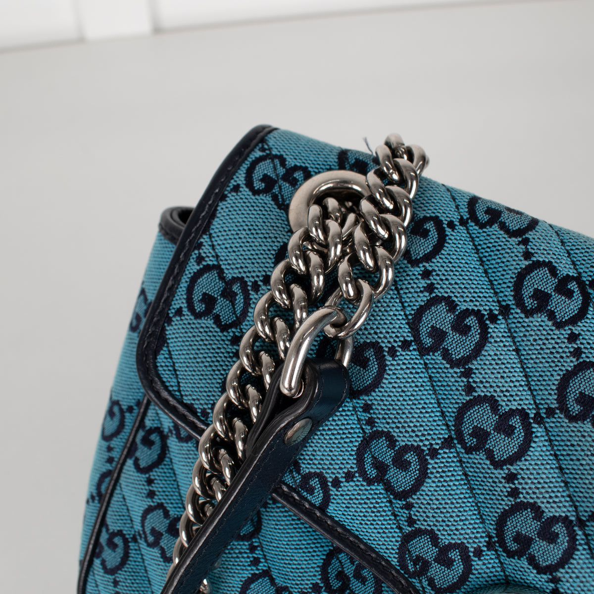 Gucci Medium Blue GG Marmont Diagonal Canvas Bag