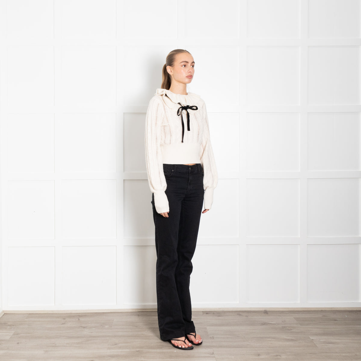 Zimmermann Tiered Frill Wool Jumper With Velvet Neck Tie