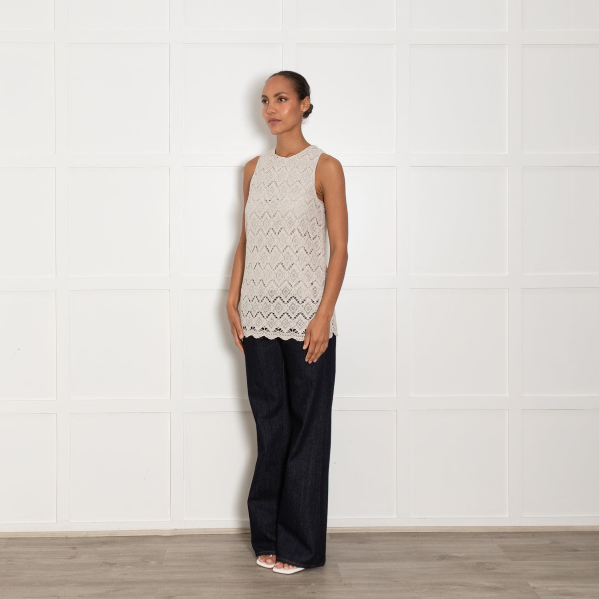 Hemisphere Pale Grey Lace Sleeveless Top